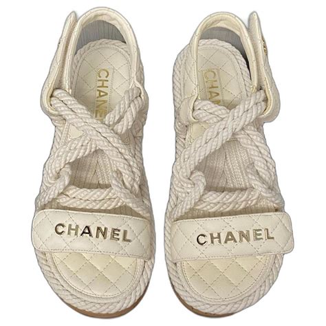 chanel white rope sandals|Chanel heeled sandals.